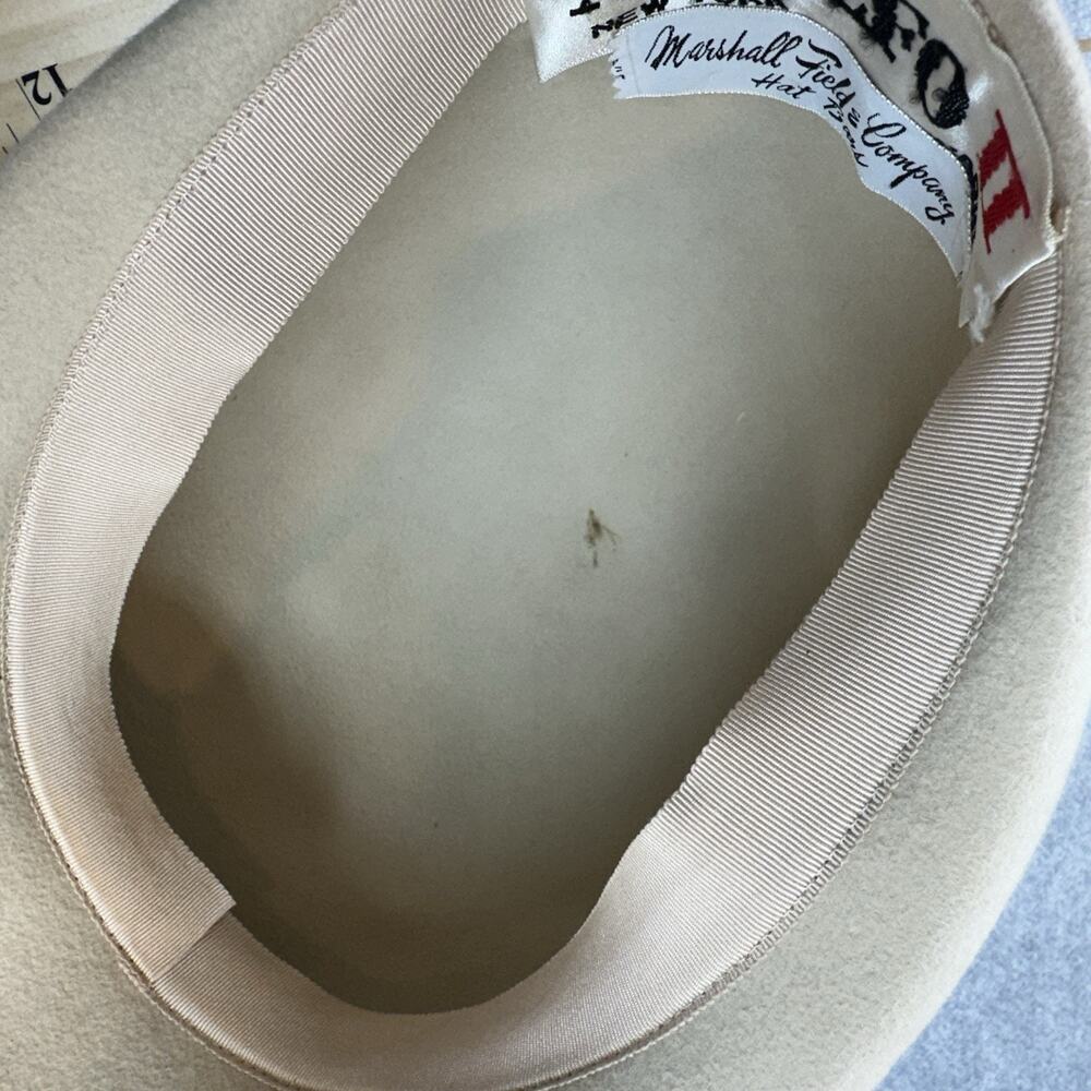 Vintage Adolfo II Marshall Fields Felt Equestrian Dome Hat Cream Union Made USA - Picture 9 of 10